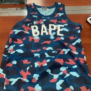 AUTHENTIC BLUE RED CAMO BAPE BASKETBALL JERSEY XXL